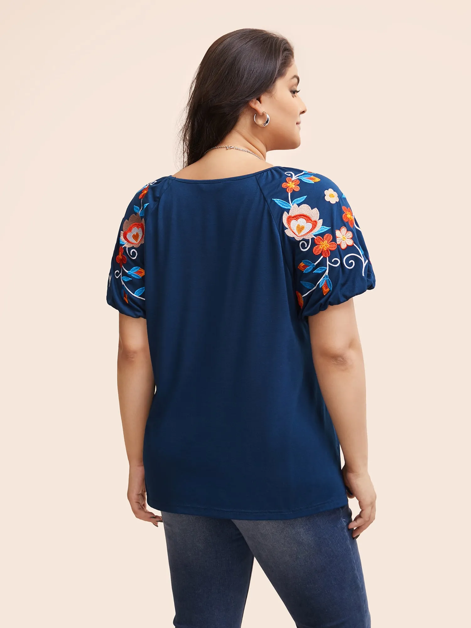 Floral Embroidered Lantern Sleeve T-shirt sold by Bloomchic product image thumbnail 3