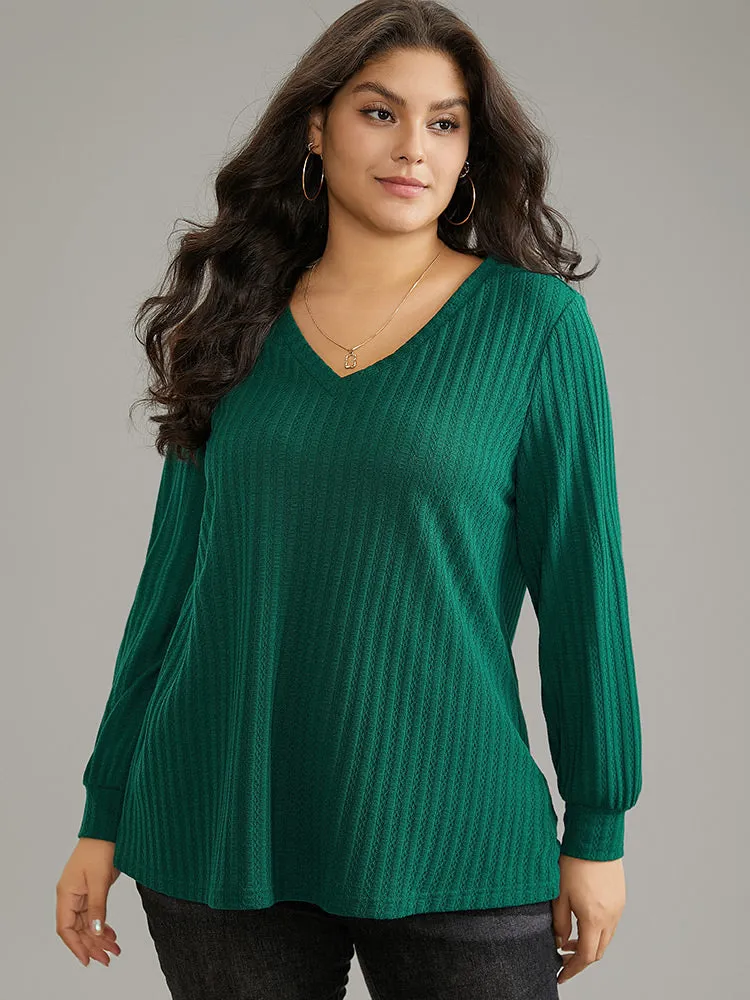 Plain Texture V Neck Jacquard T-shirt sold by Bloomchic