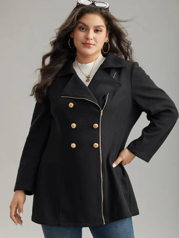Asymmetrical Neck Buckle Detail Zipper Coat sold by Bloomchic