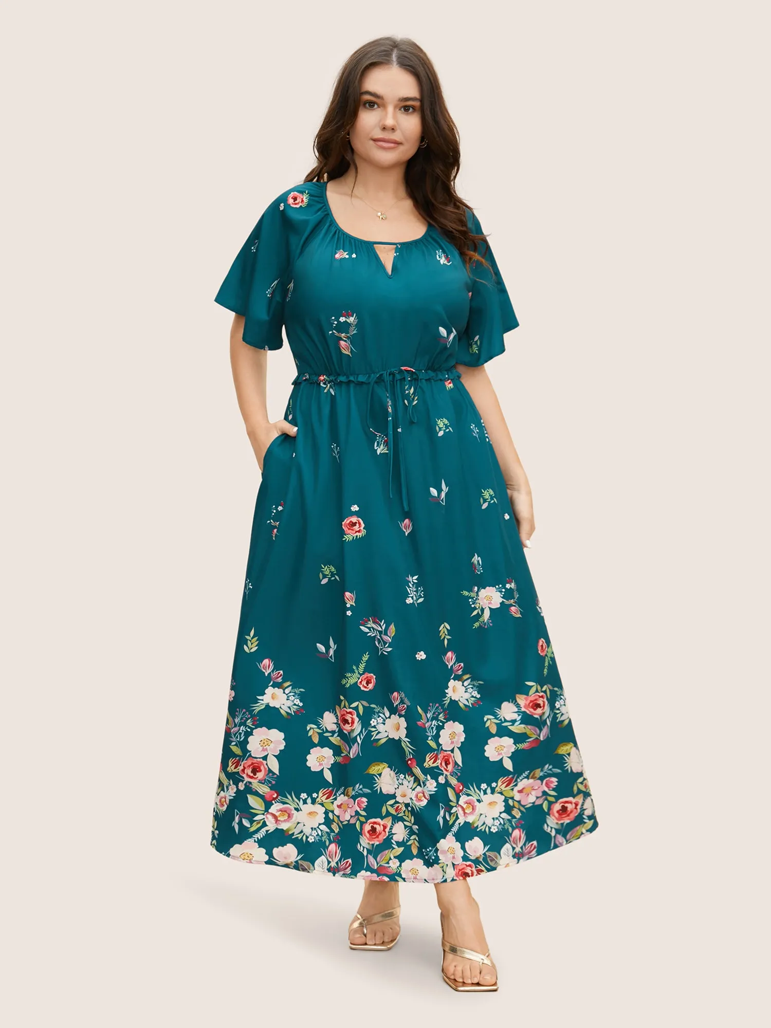 Boho Print Frill Trim Ruffle Sleeve Dress sold by Bloomchic