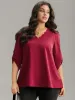 Plain V Neck Tab Sleeve Scalloped Trim Blouse sold by Bloomchic