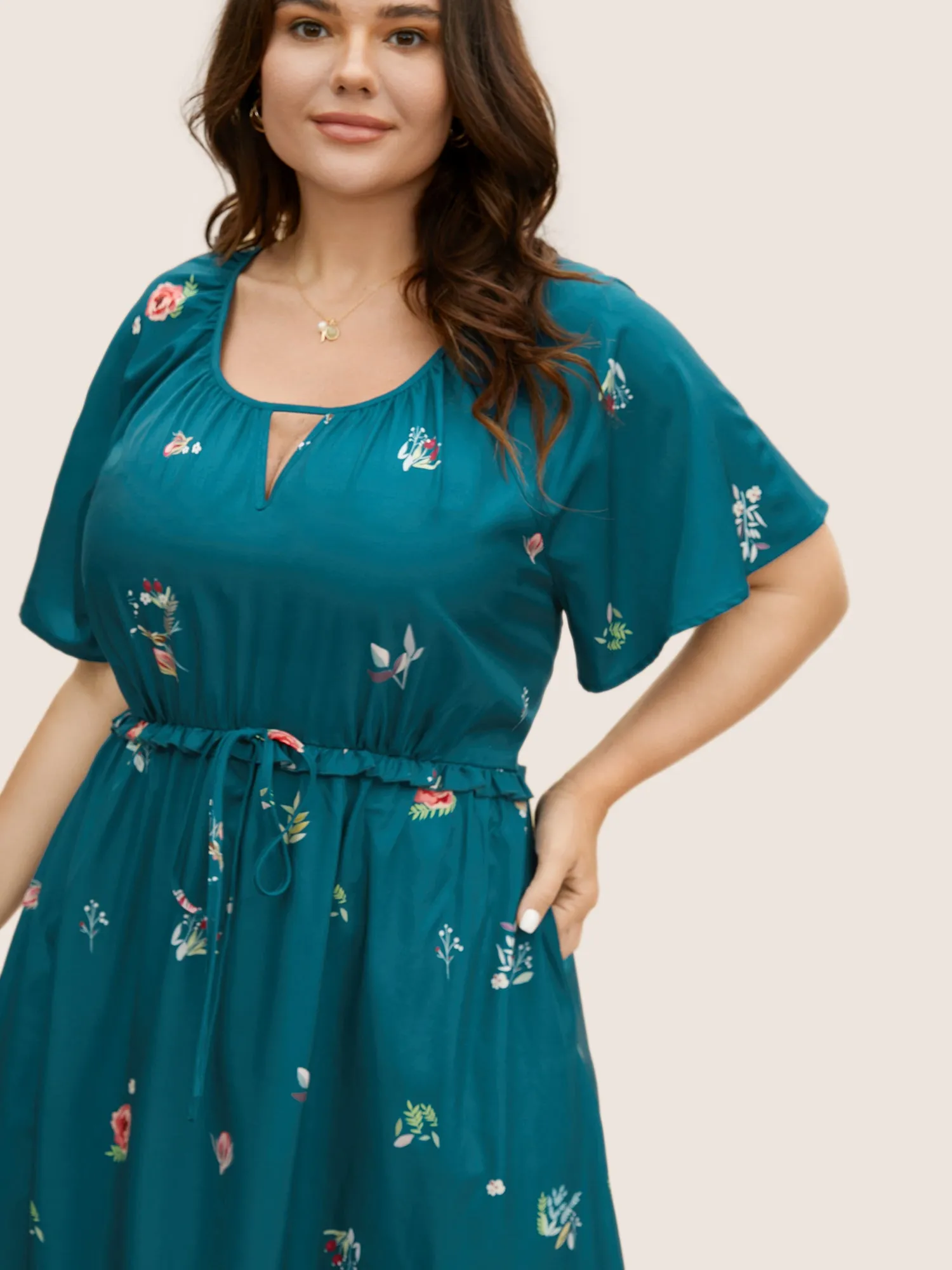 Boho Print Frill Trim Ruffle Sleeve Dress sold by Bloomchic product image thumbnail 4