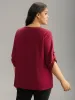 Plain V Neck Tab Sleeve Scalloped Trim Blouse sold by Bloomchic