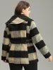 Plaid PU Leather Belted Lapel Collar Coat sold by Bloomchic