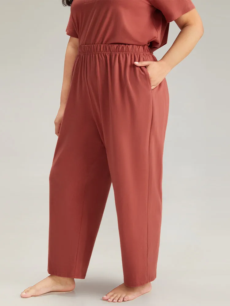 Cotton Solid Elastic Waist Pocket Sleep Pants sold by Bloomchic