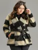 Plaid PU Leather Belted Lapel Collar Coat sold by Bloomchic