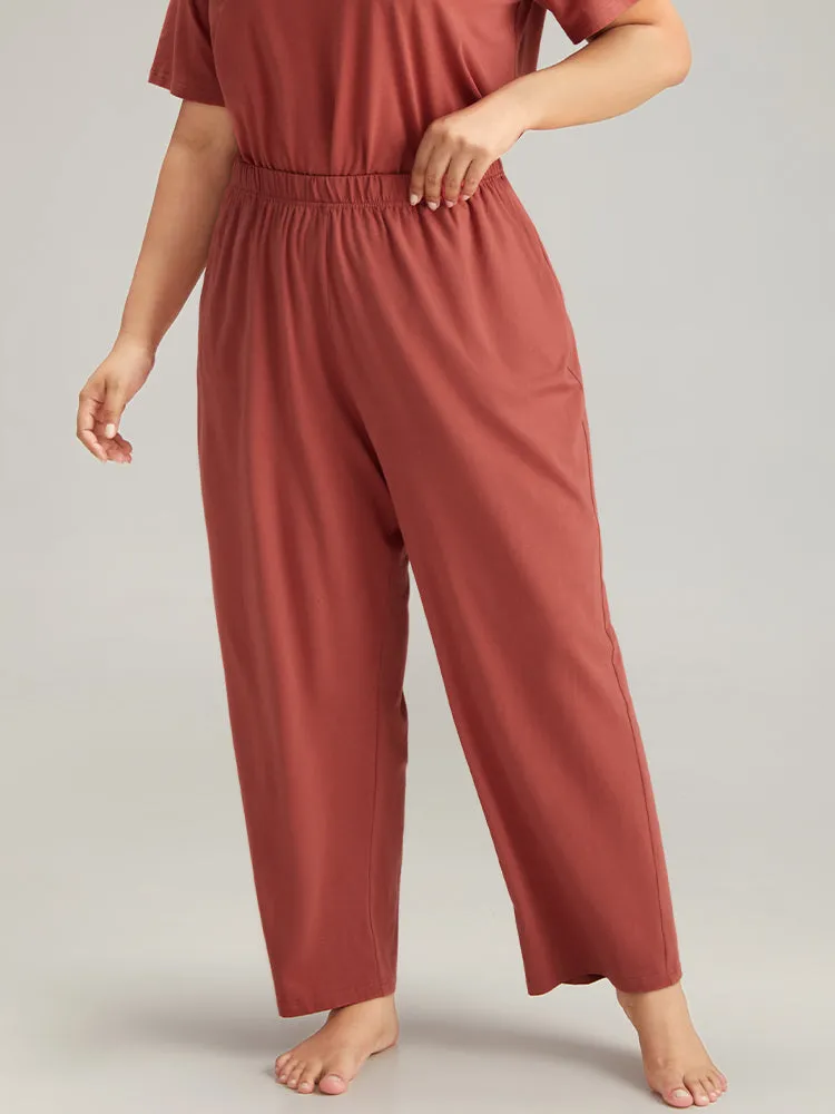 Cotton Solid Elastic Waist Pocket Sleep Pants sold by Bloomchic product image thumbnail 2