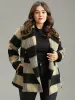 Plaid PU Leather Belted Lapel Collar Coat sold by Bloomchic