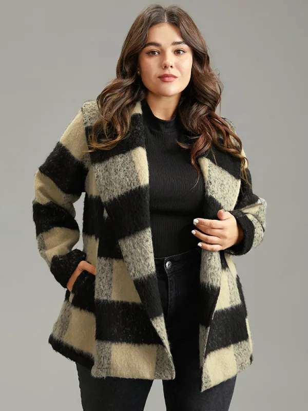 Plaid PU Leather Belted Lapel Collar Coat sold by Bloomchic