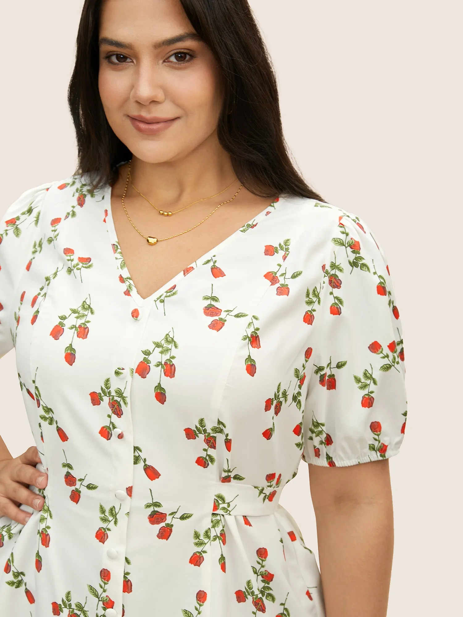 Rose Print Tie Knot Button Detail Ties Blouse sold by Bloomchic product image thumbnail 4