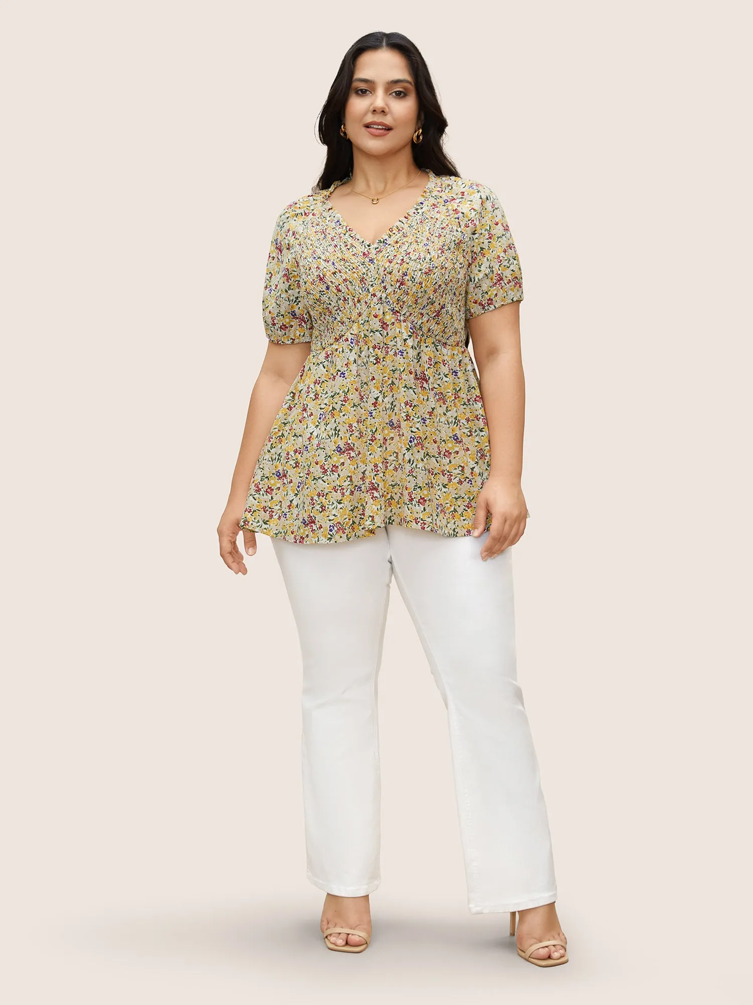 Ditsy Floral Shirred Lantern Sleeve Blouse sold by Bloomchic product image thumbnail 2