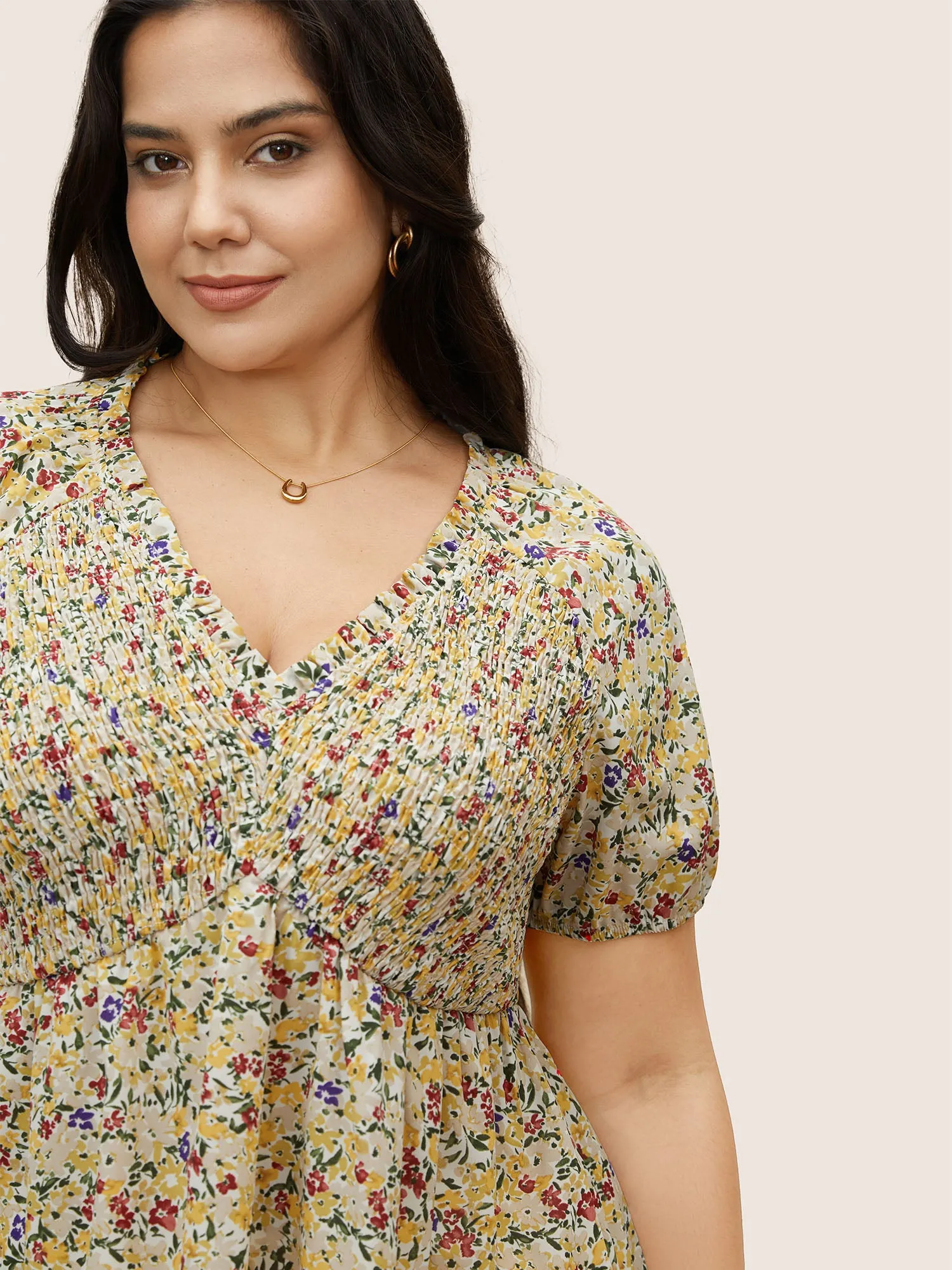 Ditsy Floral Shirred Lantern Sleeve Blouse sold by Bloomchic product image thumbnail 3