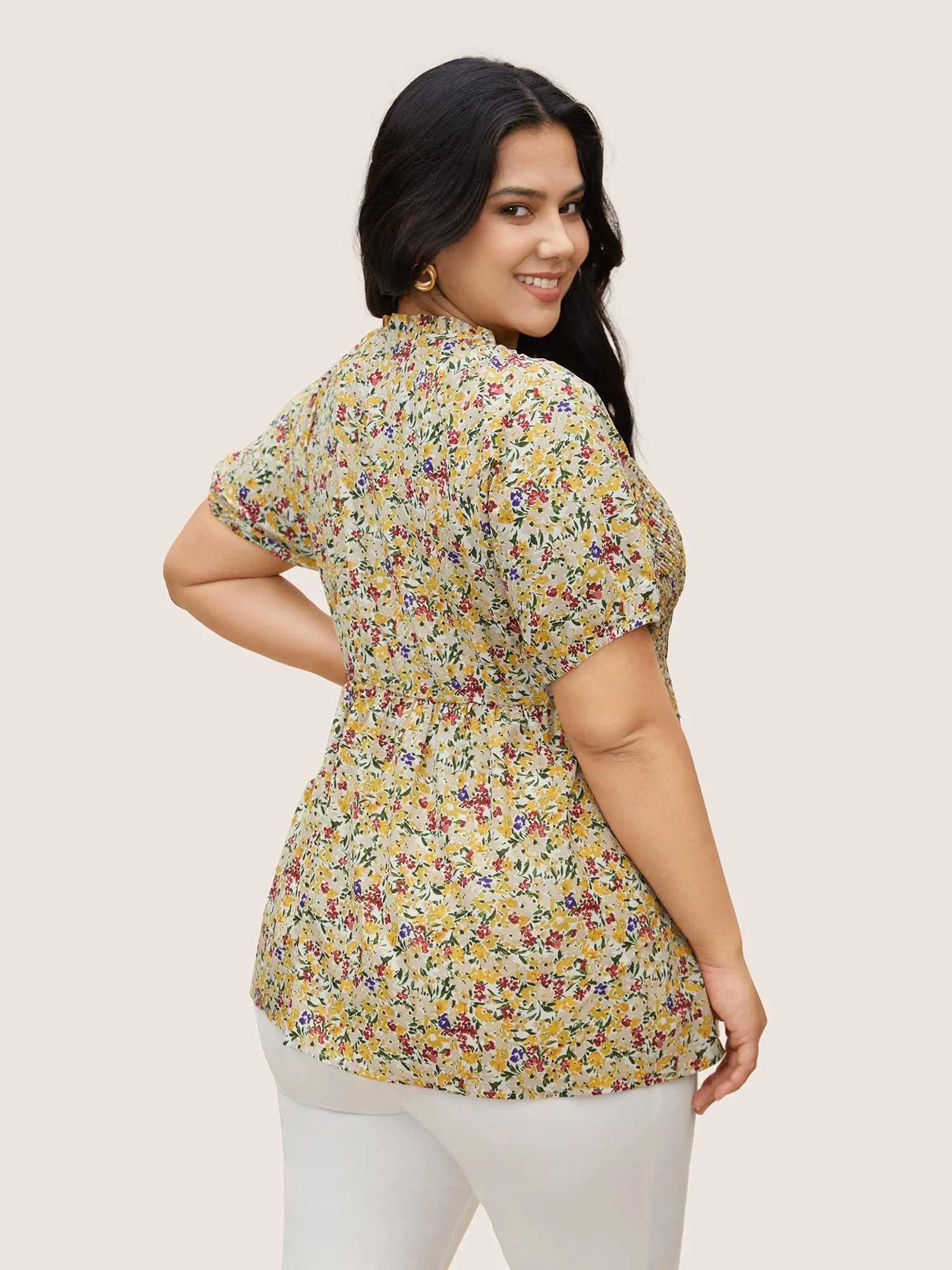 Ditsy Floral Shirred Lantern Sleeve Blouse sold by Bloomchic product image thumbnail 4