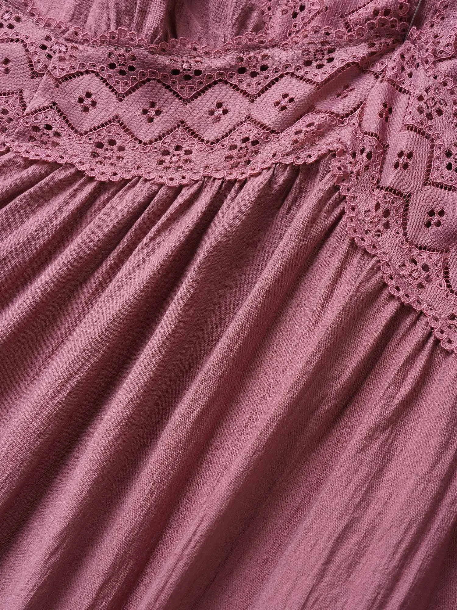 Deep V Neck Lace Patchwork Gathered Sleep Dress sold by Bloomchic product image thumbnail 5