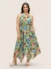 Floral Shirred Asymmetrical Hem Sleeveless Dress sold by Bloomchic