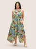 Floral Shirred Asymmetrical Hem Sleeveless Dress sold by Bloomchic