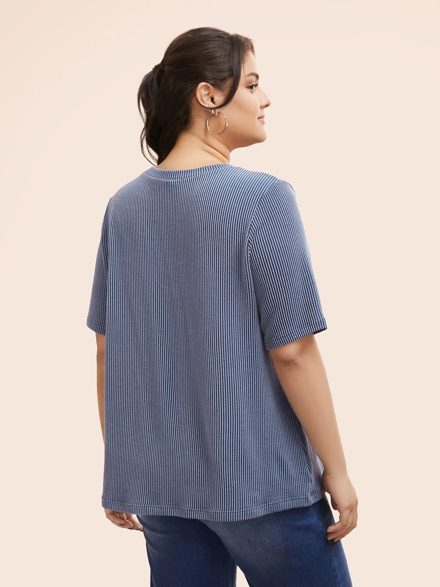 Round Neck Plain Textured Knit T-shirt sold by Bloomchic product image thumbnail 2