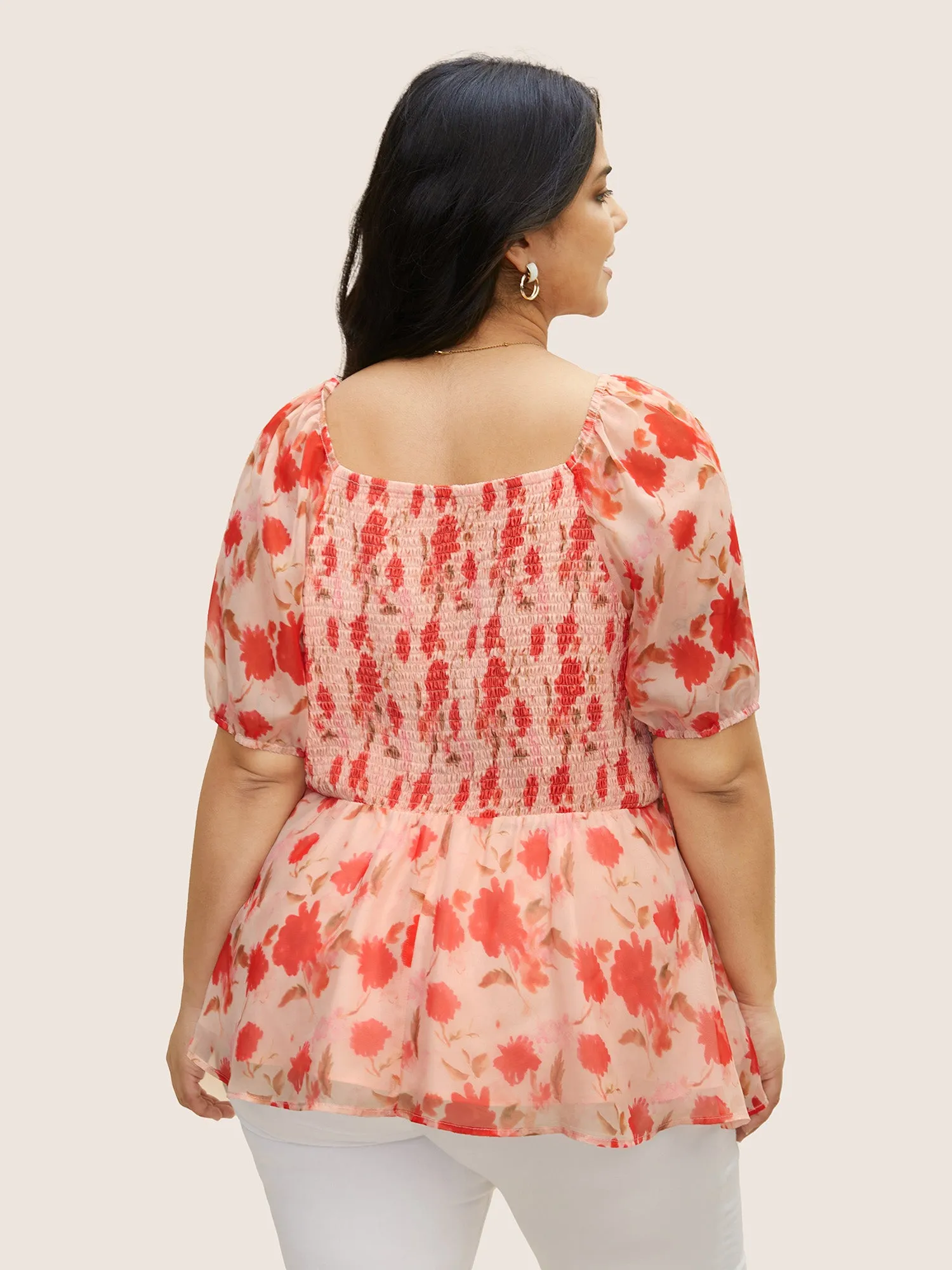 Floral Elastic Waist Mesh Ruched Blouse sold by Bloomchic product image thumbnail 4