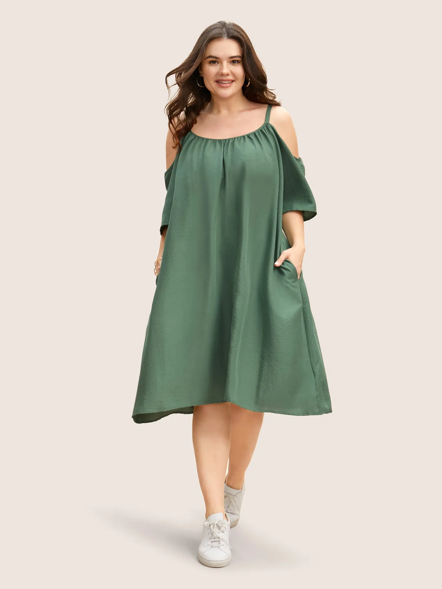 Solid Textured Dolman Sleeve Loose Fit Dress sold by Bloomchic product image thumbnail 3