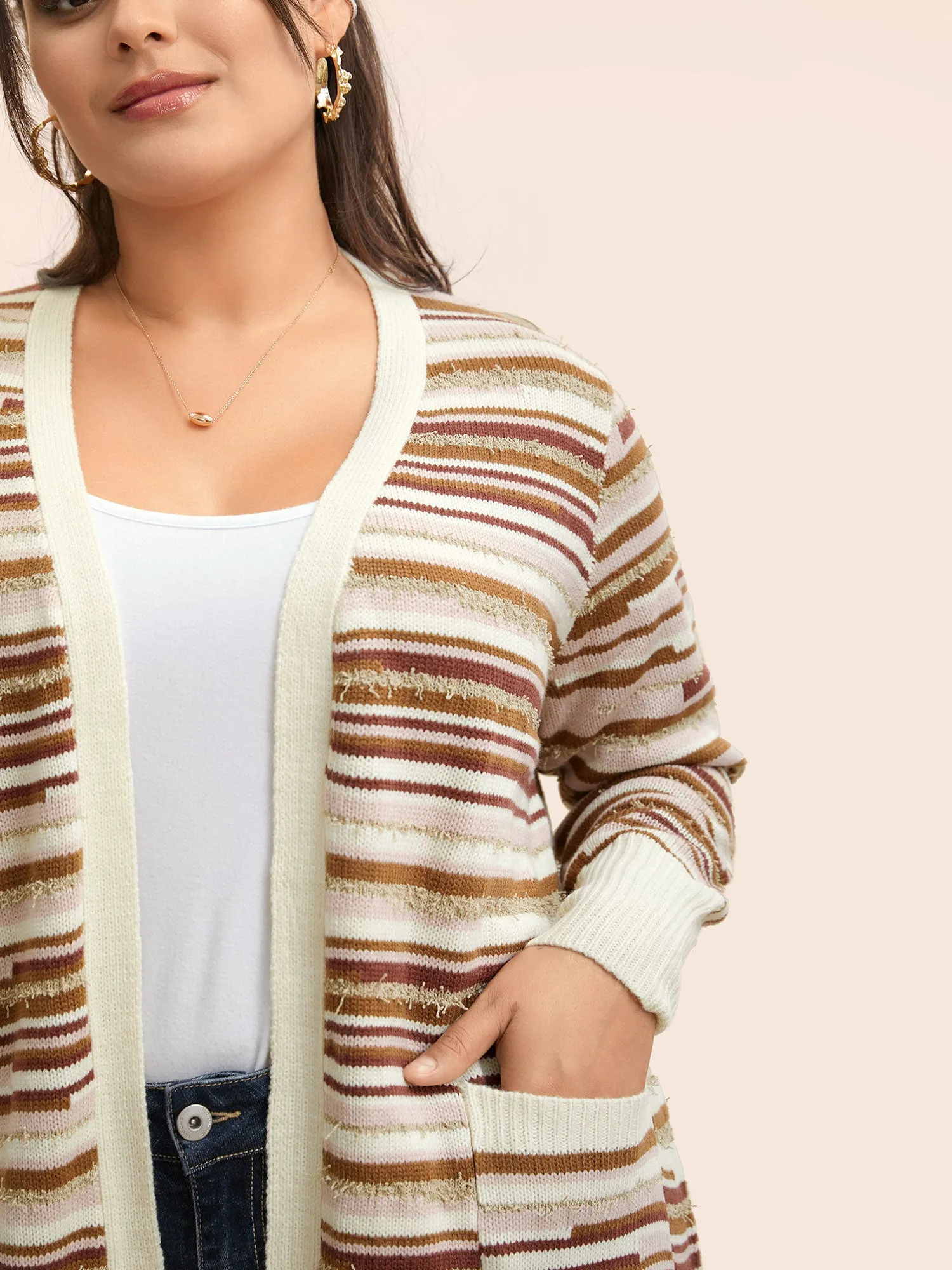 Striped Kimono Collar Pocket Cardigan sold by Bloomchic product image thumbnail 3