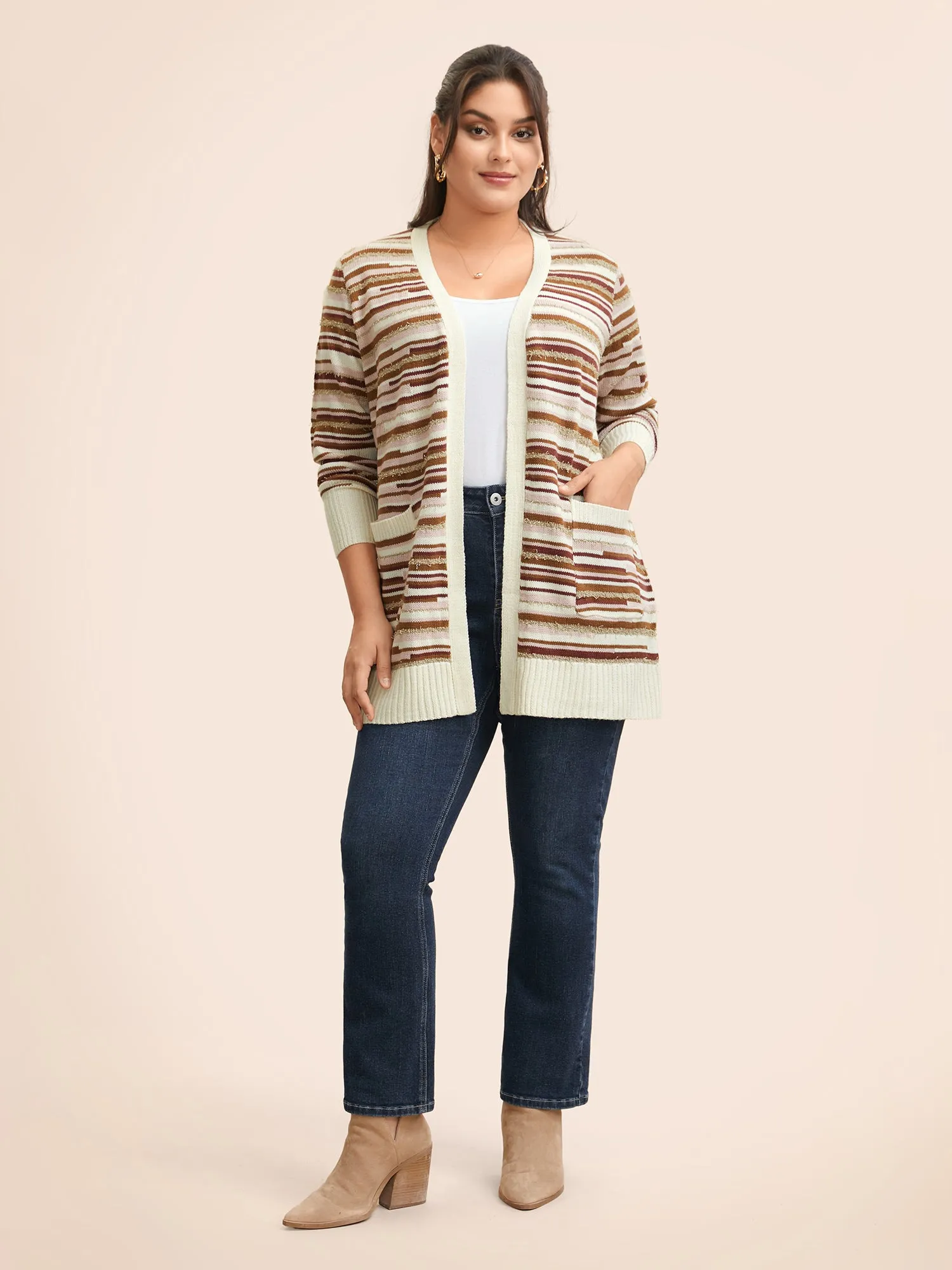 Striped Kimono Collar Pocket Cardigan sold by Bloomchic product image thumbnail 2