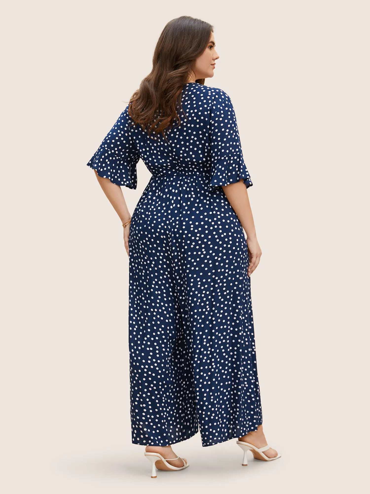 Rayon Heart Neckline Polka Dot Ruffles Jumpsuit sold by Bloomchic product image thumbnail 4