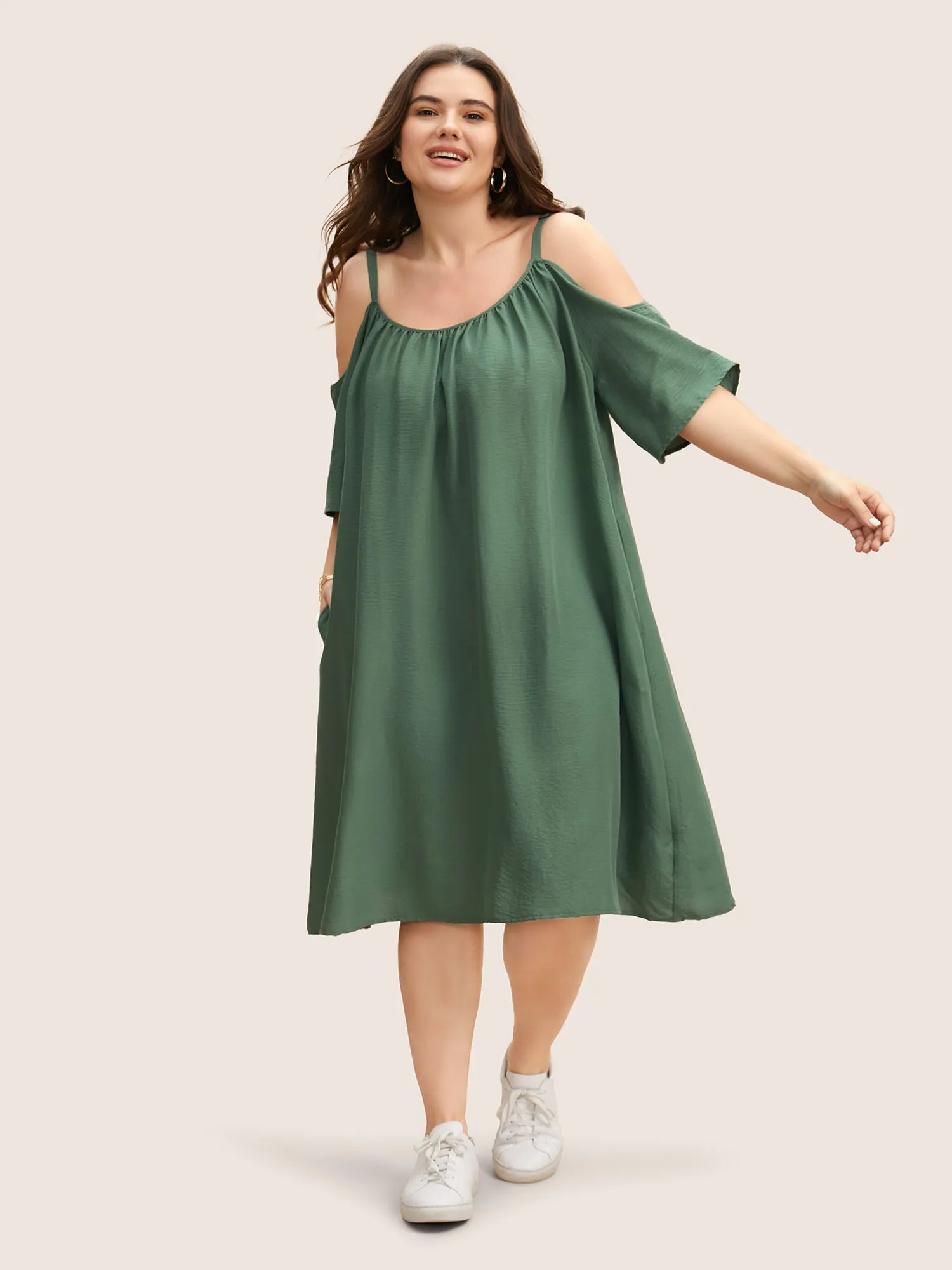 Solid Textured Dolman Sleeve Loose Fit Dress sold by Bloomchic
