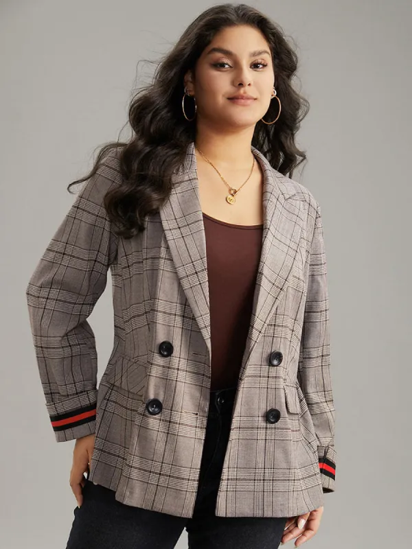 Plaid Suit Collar Contrast Webbing Double Breasted Blazer sold by Bloomchic