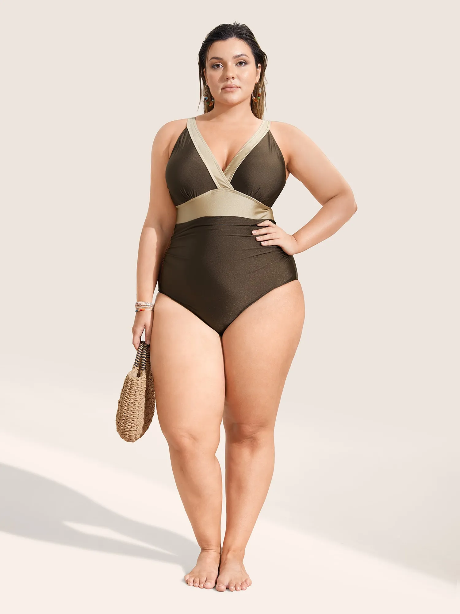 Two Tone Wrap Ruched One Piece Swimsuit sold by Bloomchic product image thumbnail 3