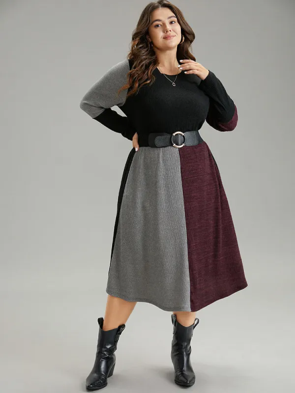 Rib Knit Colorblock Contrast Pocket Dress sold by Bloomchic
