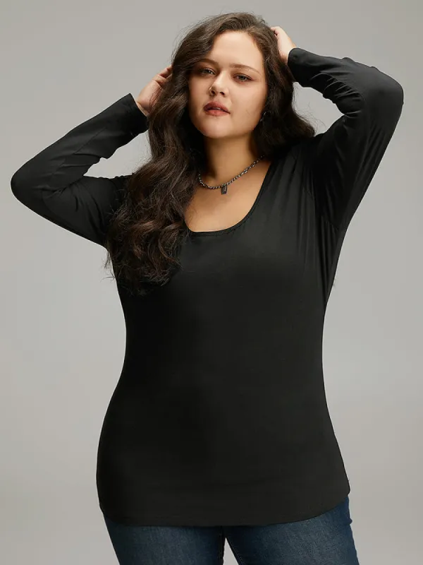 Cotton Solid Scoop Neck T-shirt sold by Bloomchic