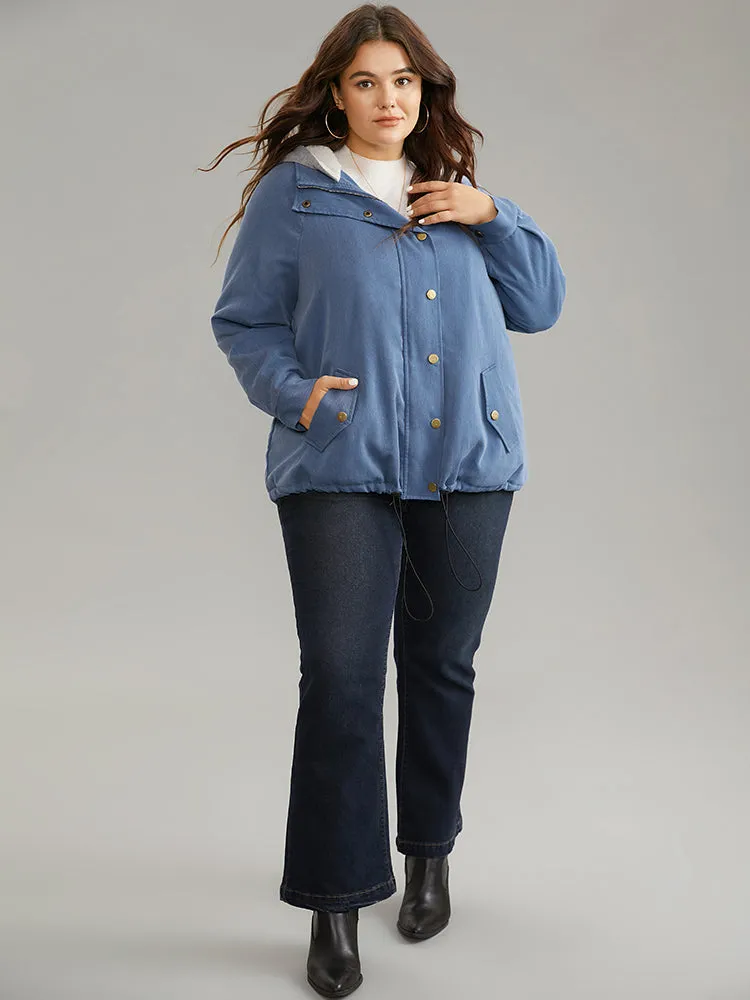 Denim Hooded Drawstring Fuzzy Patchwork Jacket sold by Bloomchic product image thumbnail 3