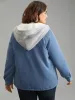 Denim Hooded Drawstring Fuzzy Patchwork Jacket sold by Bloomchic