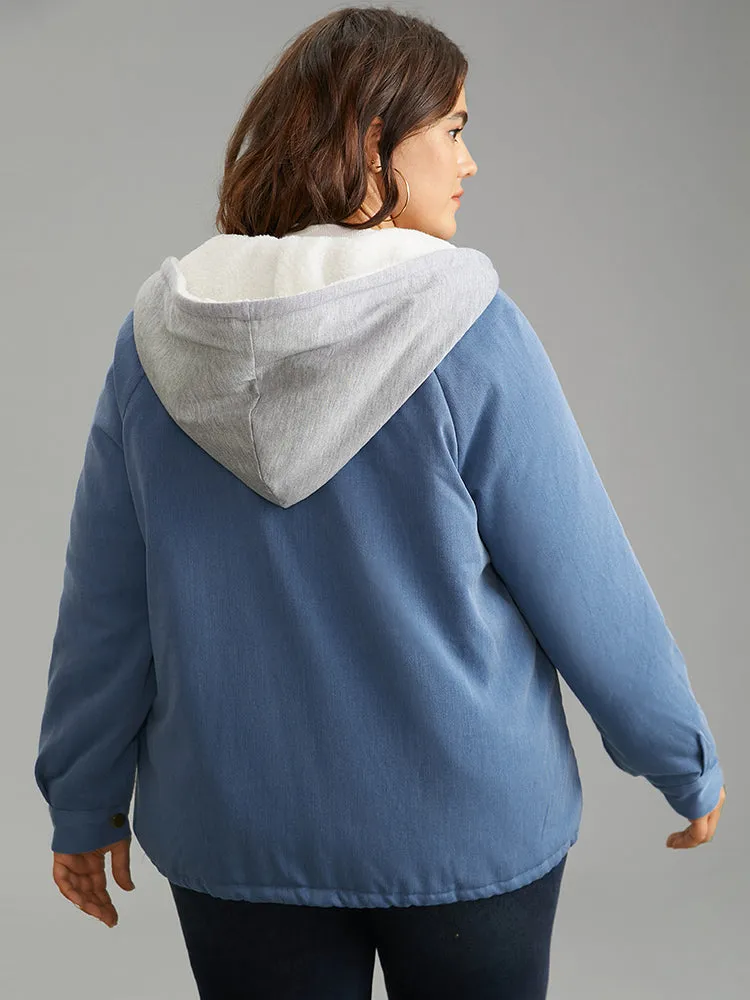 Denim Hooded Drawstring Fuzzy Patchwork Jacket sold by Bloomchic product image thumbnail 4