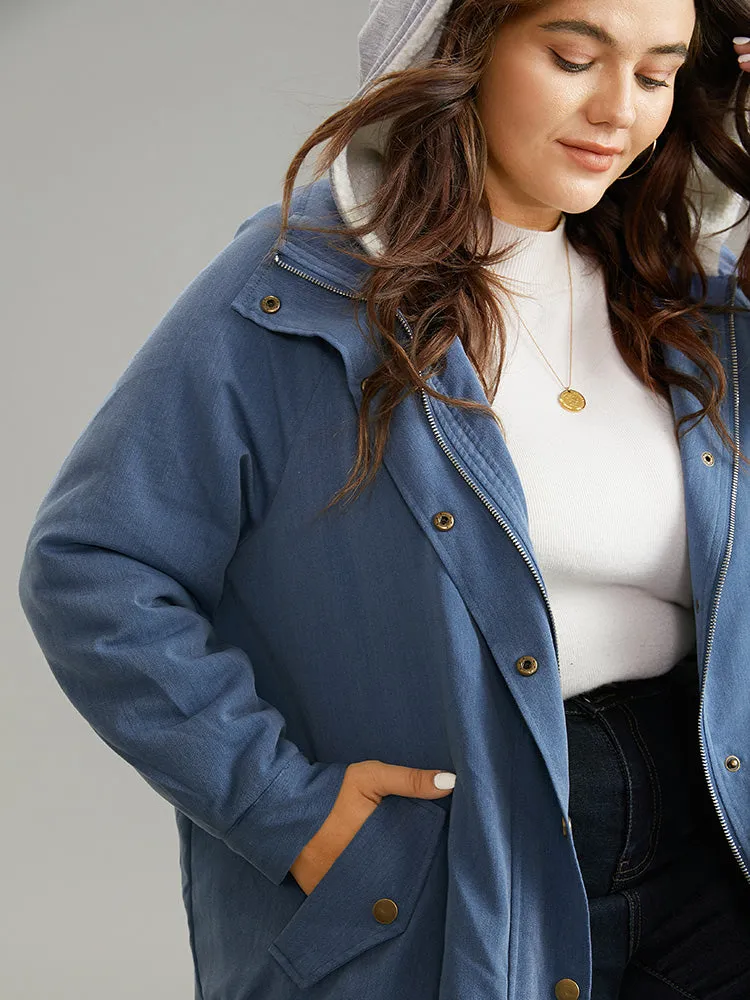 Denim Hooded Drawstring Fuzzy Patchwork Jacket sold by Bloomchic product image thumbnail 5