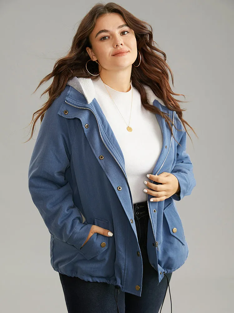 Denim Hooded Drawstring Fuzzy Patchwork Jacket sold by Bloomchic product image thumbnail 2