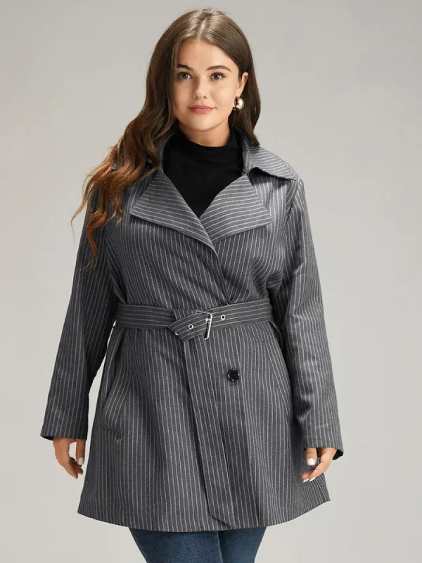 Striped Belted Lapel Collar Tunic Coat sold by Bloomchic