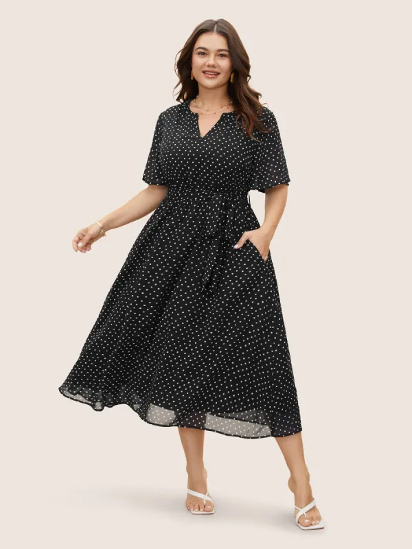 Chiffon Polka Dot Ruffle Sleeve Dress sold by Bloomchic