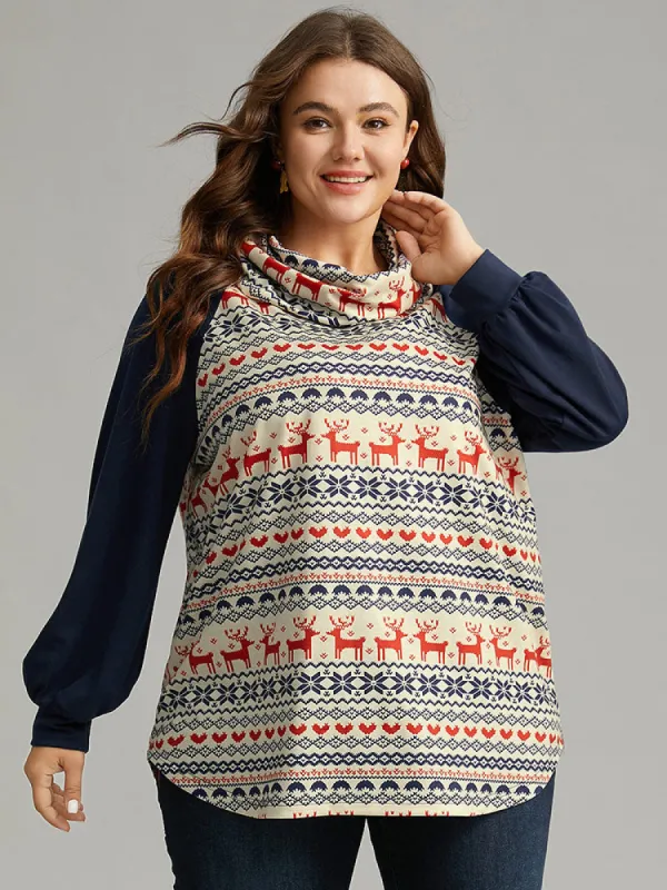 Christmas Graphic Turtle Neck Raglan Sleeve Sweatshirt sold by Bloomchic