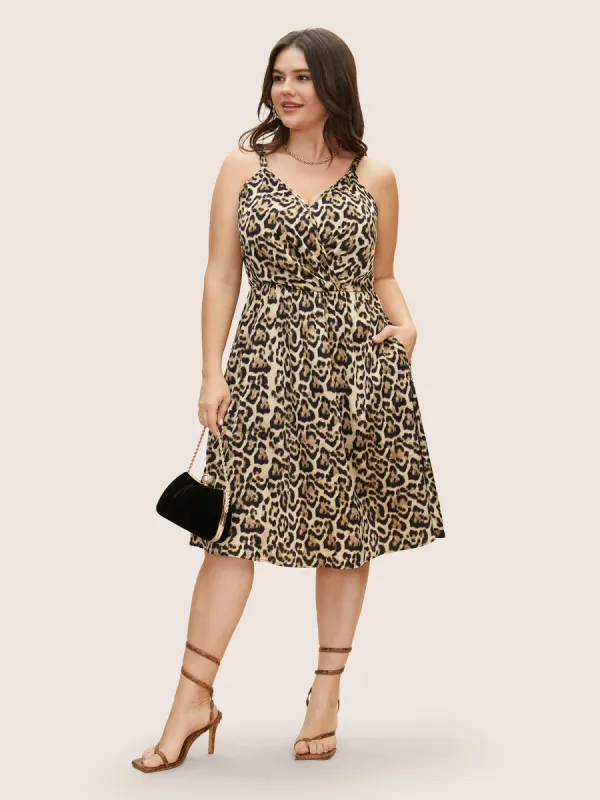 Overlap Collar Leopard Print Cami Dress sold by Bloomchic