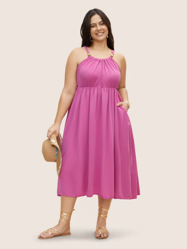 Rayon Solid Tie Knot Gathered Dress sold by Bloomchic