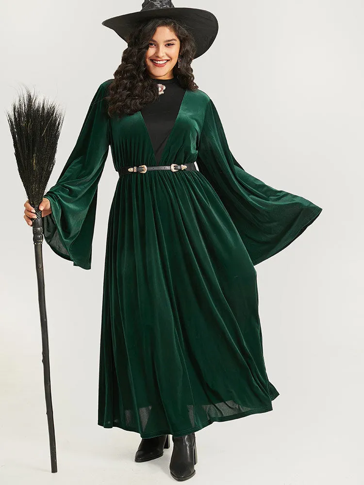 Halloween Velvet Patchwork Bell Sleeve Metal Detail Dress sold by Bloomchic