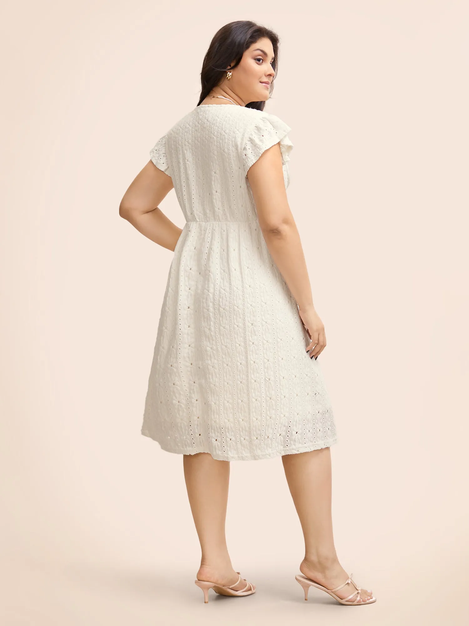 Textured Button Detail Cap Sleeve Dress sold by Bloomchic product image thumbnail 5