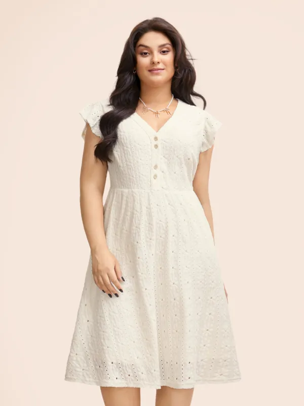 Textured Button Detail Cap Sleeve Dress sold by Bloomchic