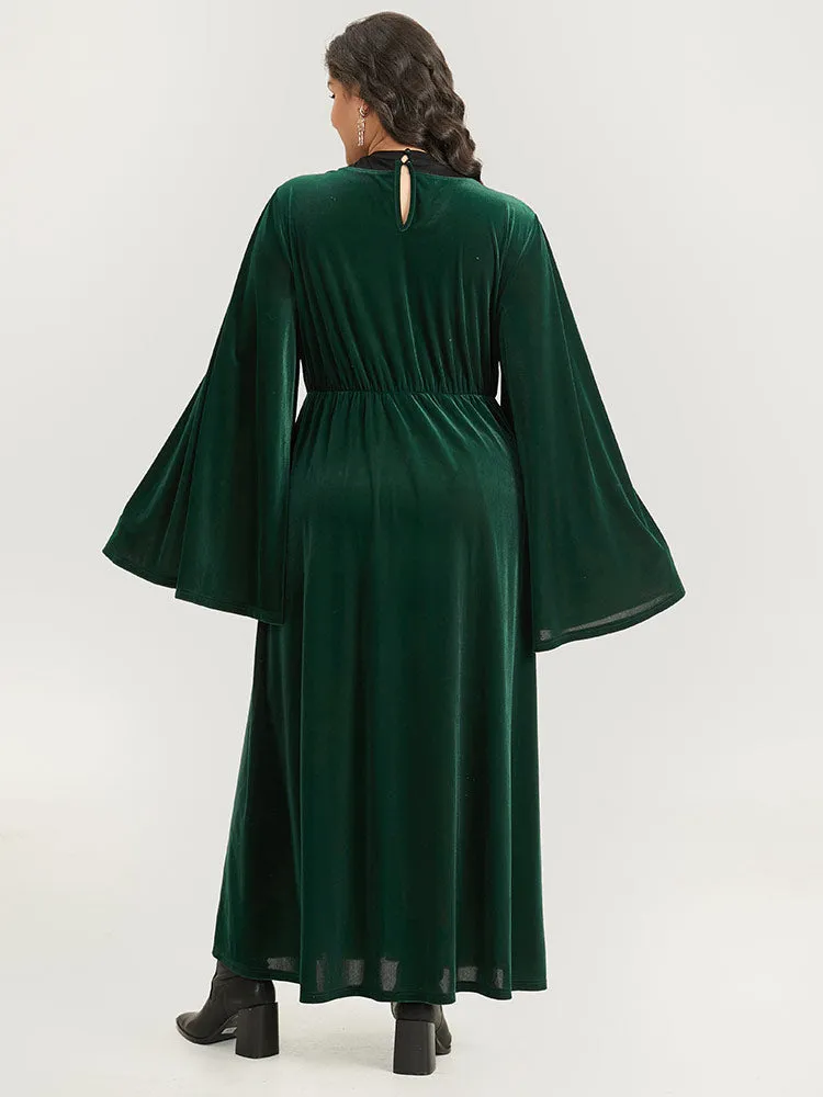 Halloween Velvet Patchwork Bell Sleeve Metal Detail Dress sold by Bloomchic product image thumbnail 2
