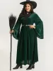 Halloween Velvet Patchwork Bell Sleeve Metal Detail Dress sold by Bloomchic