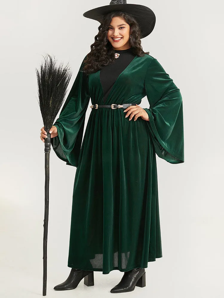 Halloween Velvet Patchwork Bell Sleeve Metal Detail Dress sold by Bloomchic product image thumbnail 3