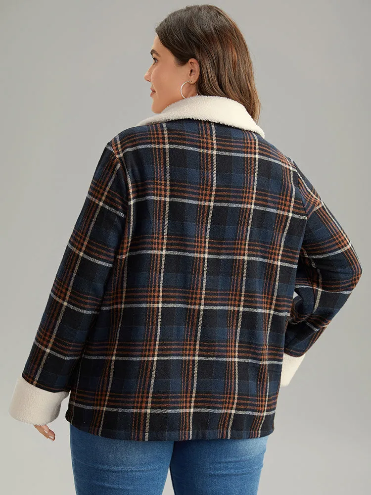 Plaid Fuzzy Trim Pocket Zipper Fly Jacket sold by Bloomchic product image thumbnail 2
