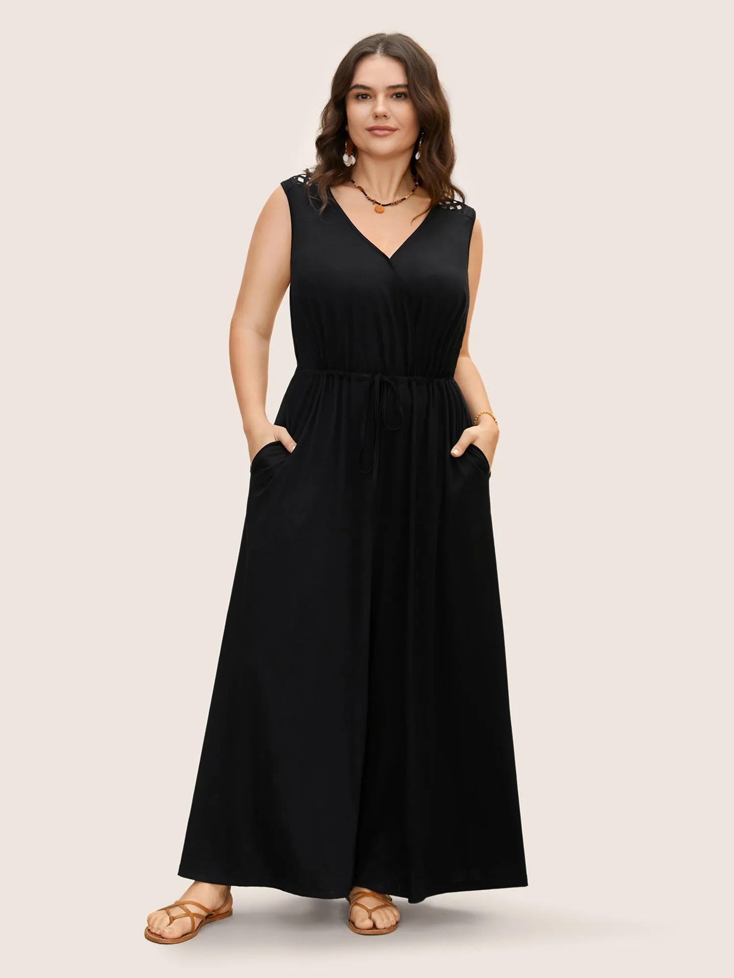 V Neck Crocheted Cut Out Jumpsuit sold by Bloomchic product image thumbnail 4