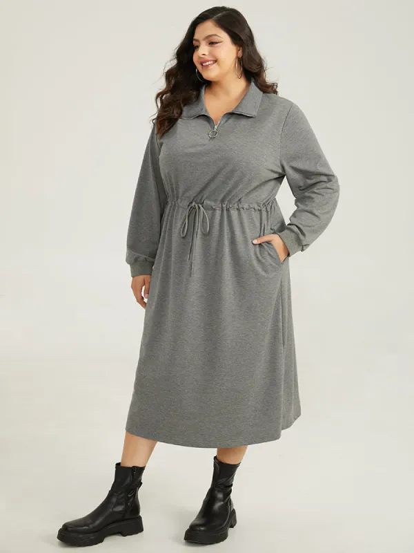 Rib Knit Split Hem Drawstring Zipper Dress sold by Bloomchic